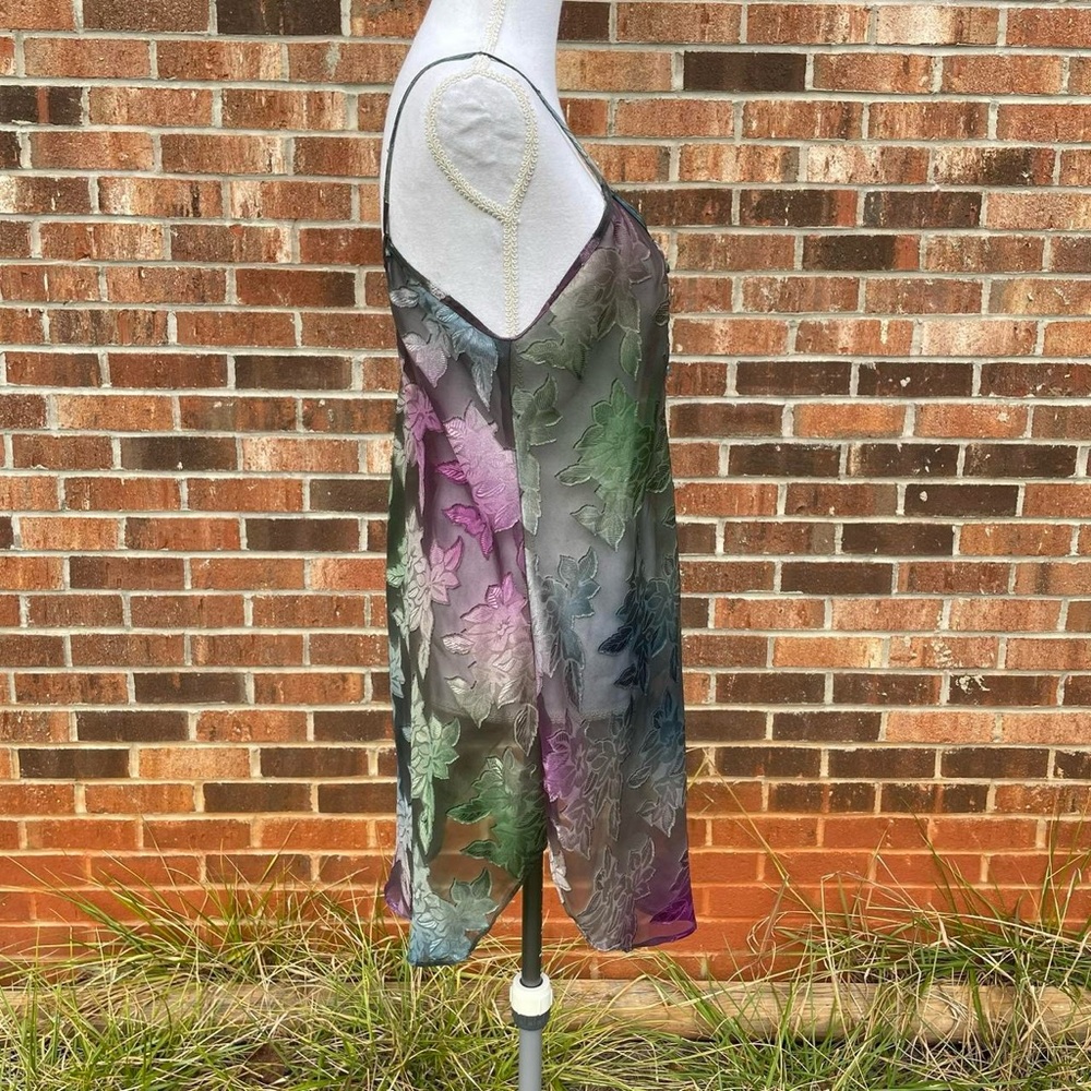 Vintage Fall Leaves Lingerie Mesh Purple Green Blue Medium Slip Dress - Picture 3 of 6